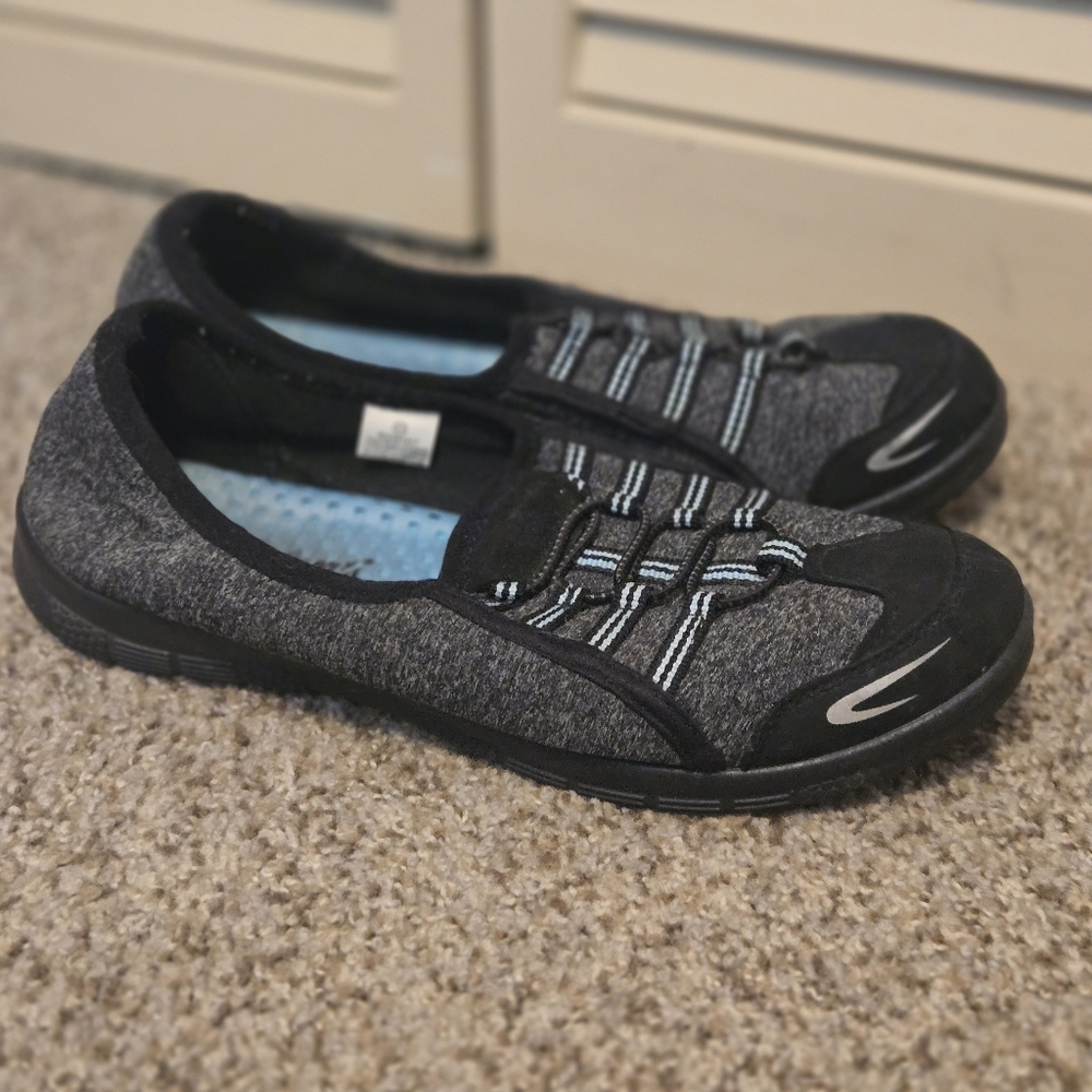US Sports- Women's- Slip On Sneakers- Black/Grey/Teal- Felt Sole- Size 9